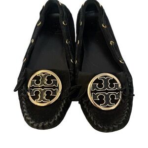 Tory Burch Black Moccasins with Gold Accents